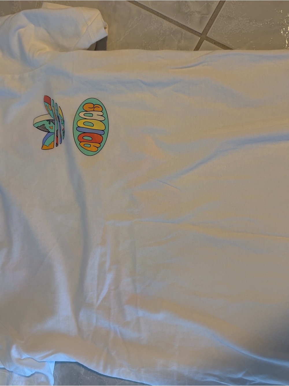 Adidas Mens White Tee with Colorful Trefoil Logo